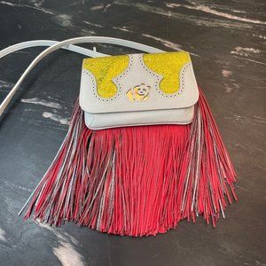 The Volon Iconic Fringe Clutch Crossbody Panda White Red Mini